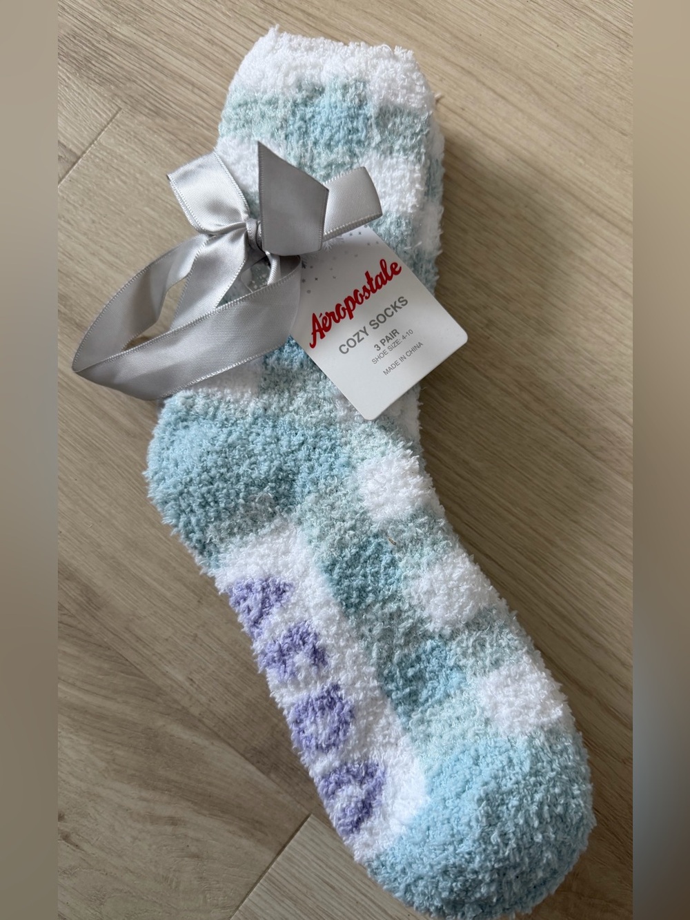 New! Aeropostale Cozy Fuzzy Socks 2 Pair Blue White Lavender